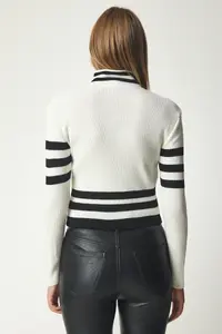 Happiness İstanbul Women's Ecru High Collar Ribbed Crop Knitwear Sweater - Image 5