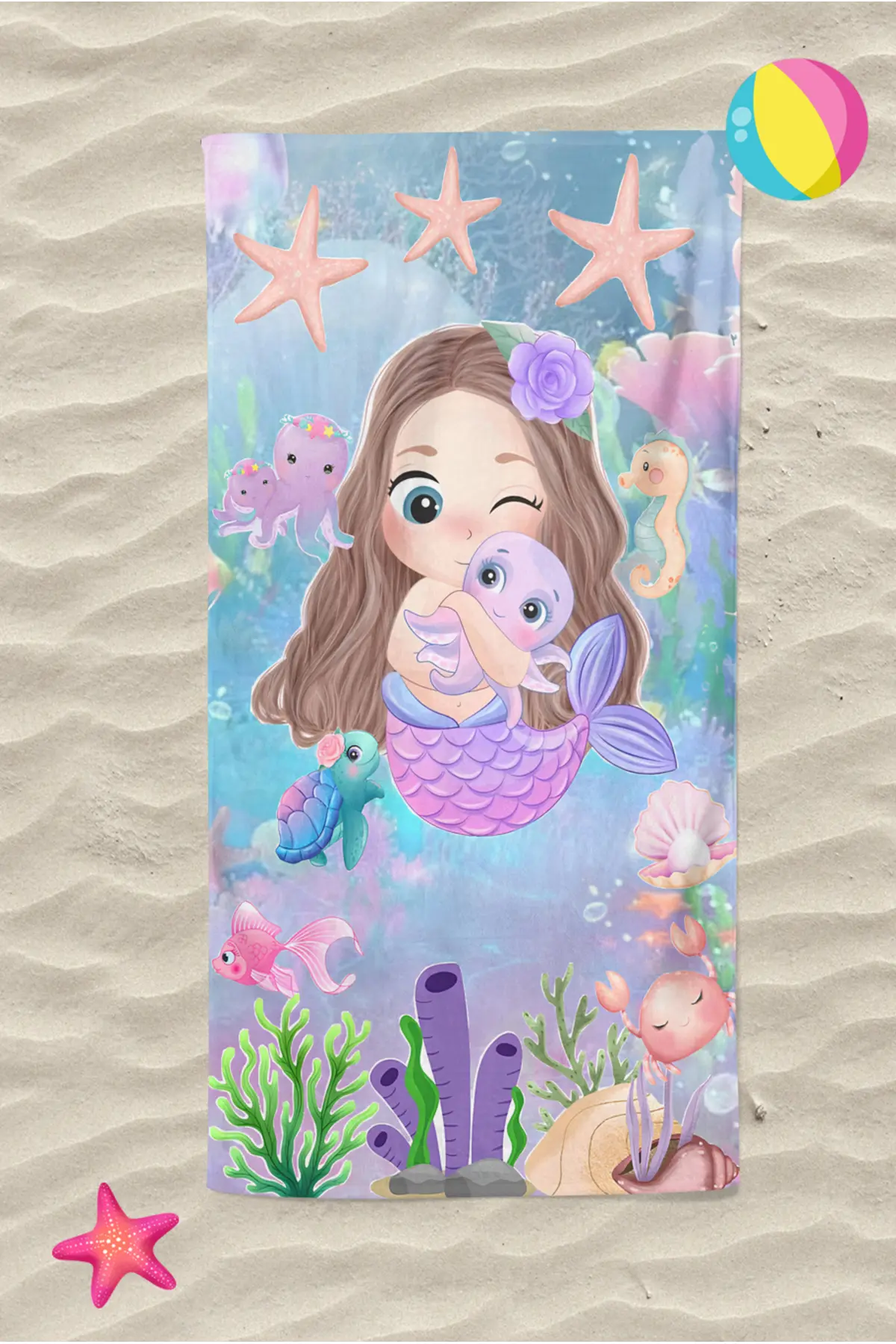 Erays Home Mermaid Mermaid Patterned Digital Printed New Girl's Beach Towel Cotton Beach Towel Sea Towel