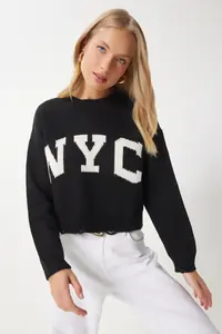 Happiness İstanbul Women Black Split Detailed Knitwear Sweater