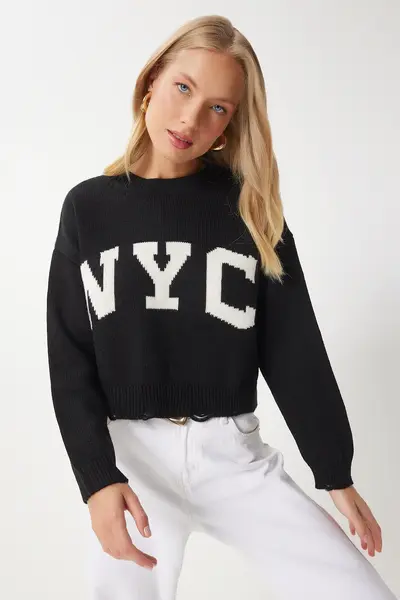 Happiness İstanbul Women Black Split Detailed Knitwear Sweater