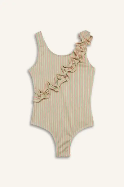 DeFacto Striped Ruffle Detailed Swimsuit Girls'