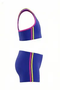 Endeep Girl's Navy Blue-Pink Bustier Shorts Swim Swimsuit Bikini Set - Image 3