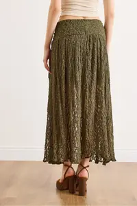 Olalook Women's Khaki Waist Accessories Lined Slit Boho Skirt - Image 6