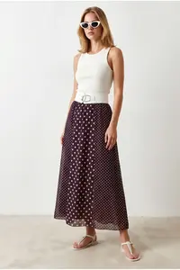 Olalook Women's Plum Patch Patterned Lined Polka Dot Tulle Skirt - Image 2
