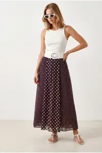 Olalook Women's Plum Patch Patterned Lined Polka Dot Tulle Skirt - Image 3