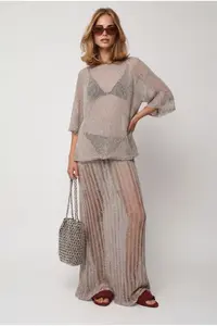 Olalook Women's Stone Metallic Textured Openwork Beach Skirt