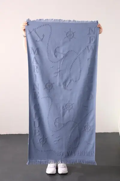 FAVORA Trend 100% Cotton Embossed Beach Towel - Blue