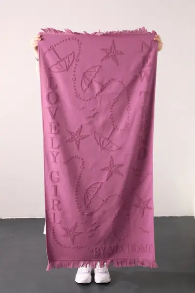 FAVORA Trend 100% Cotton Embossed Beach Towel - Plum