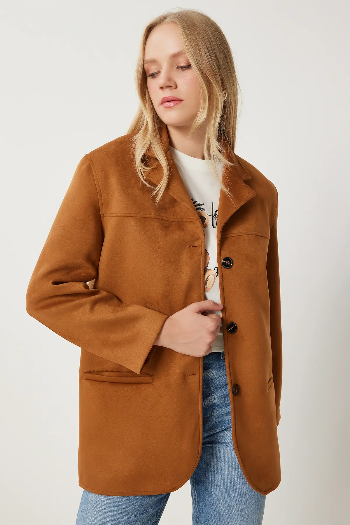 Happiness İstanbul Women Tan Premium Suede Jacket