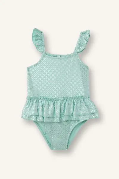 DeFacto Glittery Fish Scale Patterned Mint Green Swimsuit for Baby Girl
