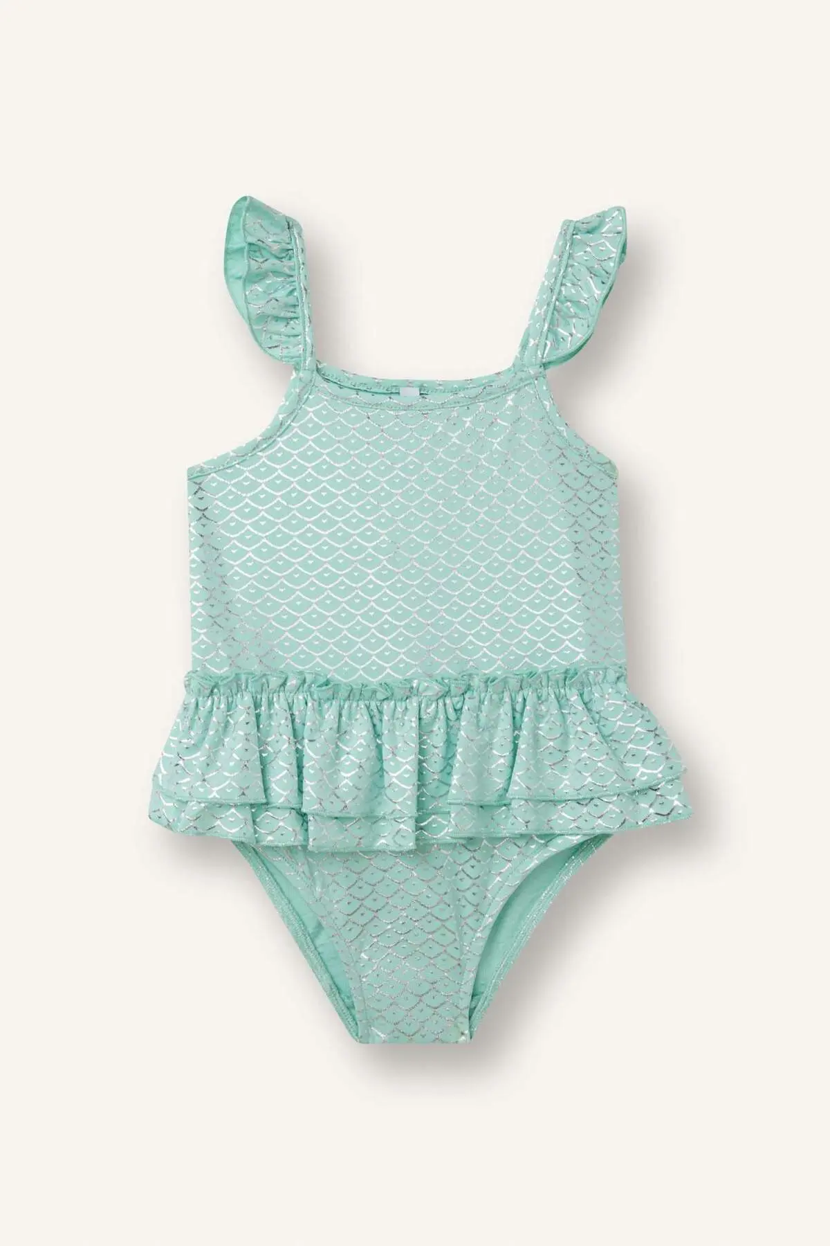 DeFacto Glittery Fish Scale Patterned Mint Green Swimsuit for Baby Girl