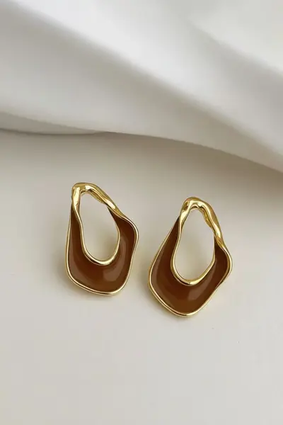 Glaren Asymmetric Brown Mineli Gold Color Women Earrings