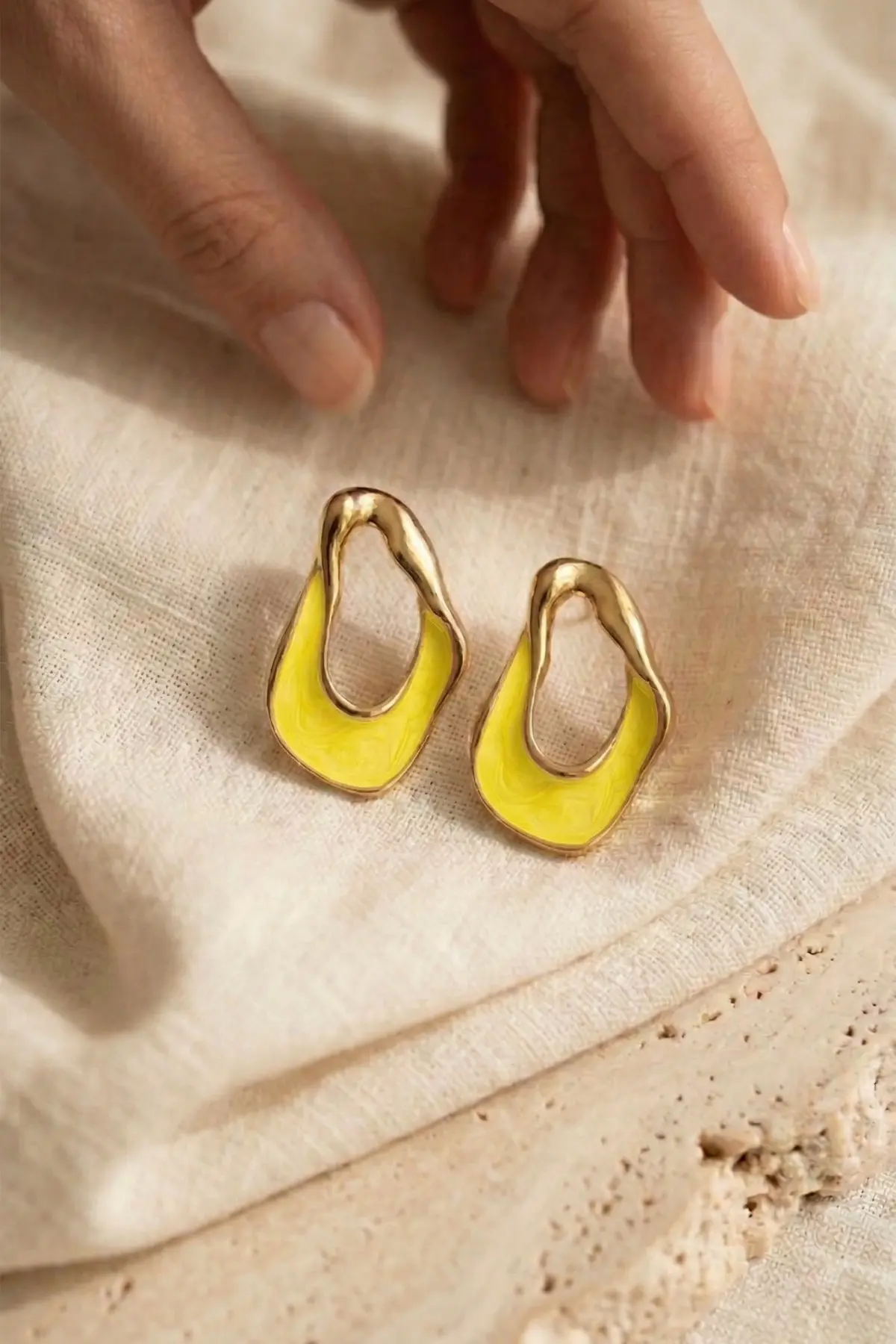 Glaren Asymmetric Yellow Mineli Gold Color Women Earrings