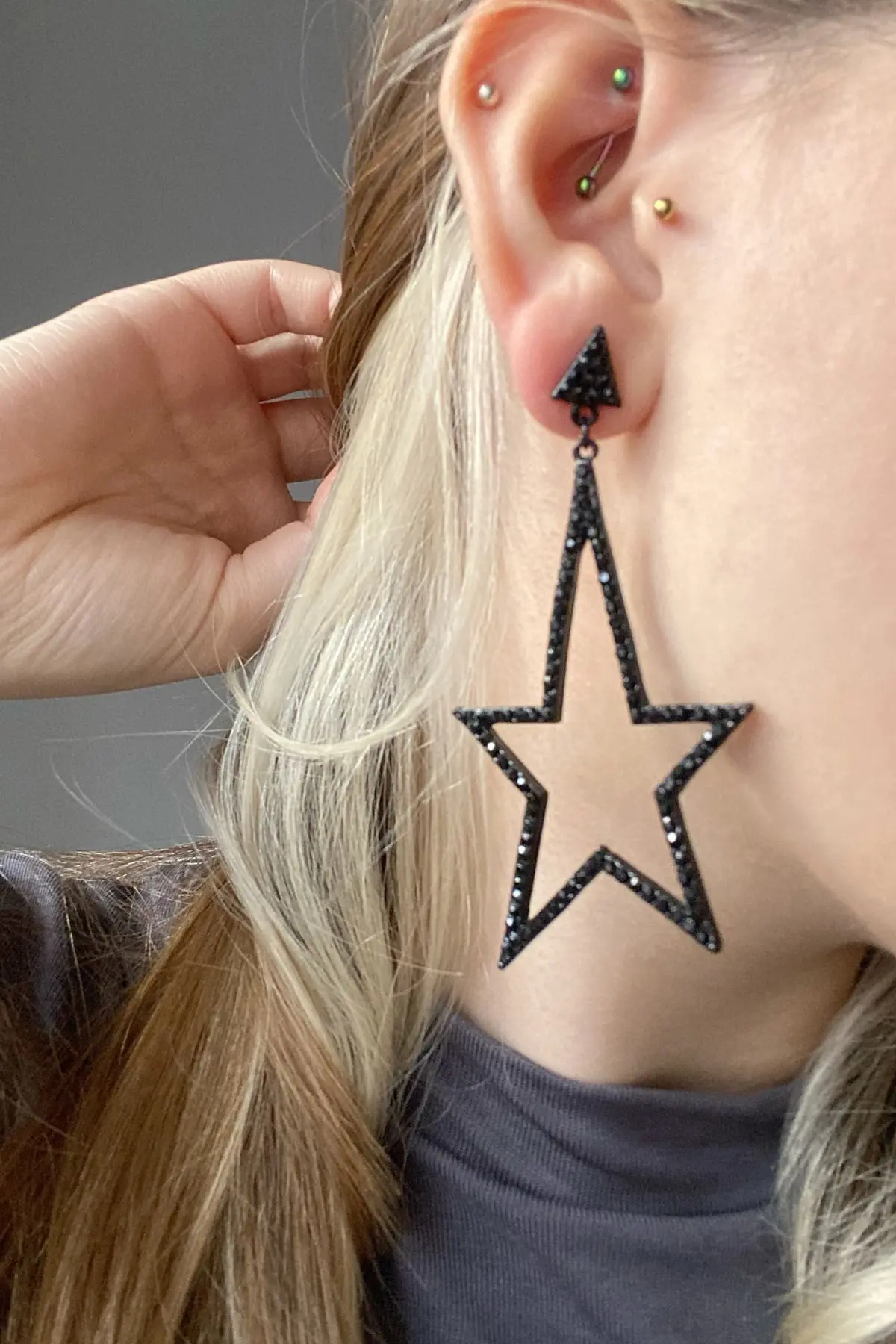 Glaren Big Yıldız Black Rocky Women Evening Gown Earrings