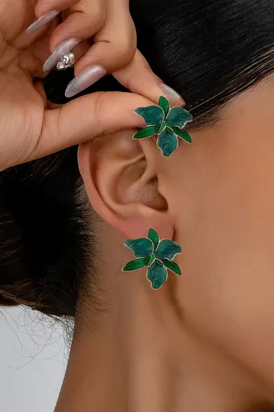 Glaren Green Flower Design Women Earrings