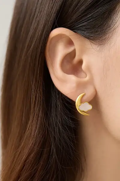 Glaren Gold Color Women Earrings with Moon and Cloud Design