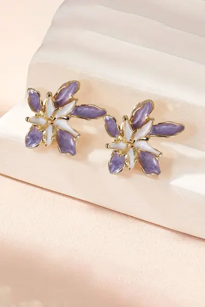 Glaren Double Layer Lilac Enameled Flower Women Earrings