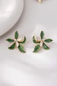 Glaren Double Layer Leaf Enamel Flower Women Earrings - Image 2