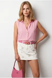 Olalook Women PINK Sleeveless Viscose Shirt - Image 5
