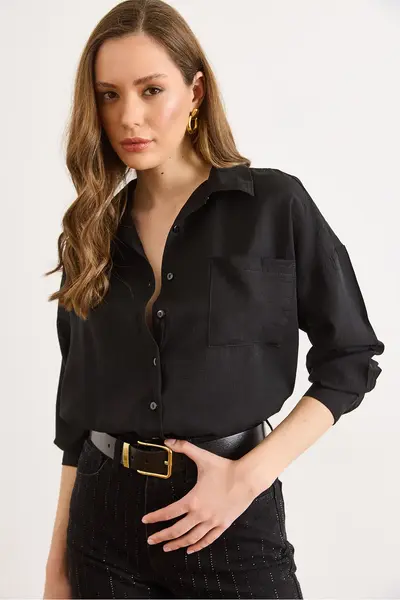 Olalook Women Black textured Loose Shirt