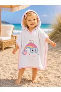 Tomuycuk Rainbow Embroidered Baby Bath Towel Pareo 100% Cotton Hooded Poncho – Soft Water Absorbent Gift - Image 2