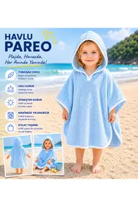 Tomuycuk Mavi Baby Boy Bathrobe / Pareo with Hood 100% Cotton - Soft & Water Absorbent Baby Towel