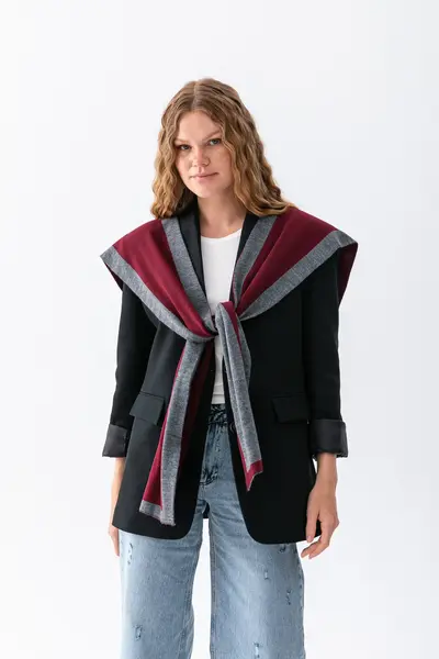 Wega Moda Double Sided Patchwork Knitted Scarf - Square Piece Unisex Sports Shoulder Shawl, Boho Style Winter Scarf