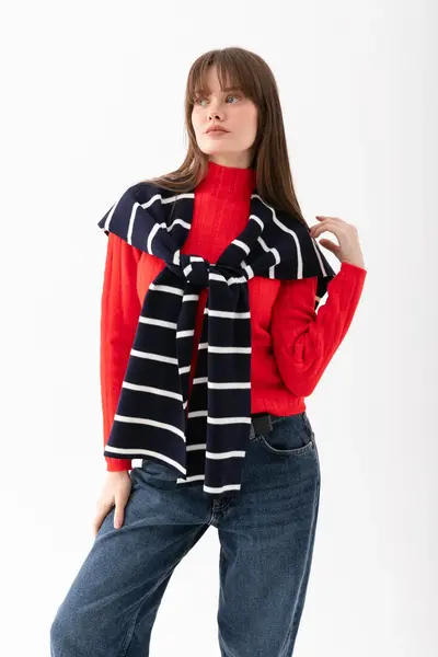 Wega Moda Square Striped Patchwork Scarf - Sports Knitwear Knitted Shoulder Scarf | Unisex Boho Shawl - Scarf