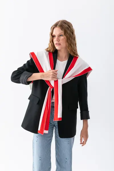 Wega Moda Double Sided Patchwork Knitted Scarf - Square Piece Unisex Sports Shoulder Shawl, Boho Style Winter Scarf