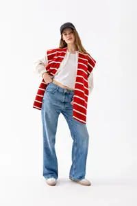 Wega Moda Square Striped Patchwork Scarf - Sports Knitwear Knitted Shoulder Scarf | Unisex Boho Shawl - Red-White - Image 2