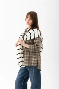 Wega Moda Square Striped Patchwork Scarf - Sports Knitwear Knitted Shoulder Scarf | Unisex Boho Shawl - Scarf - Image 5