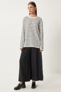 Happiness İstanbul Women's Ecru Black Striped Seasonal Knitwear Sweater - Image 5