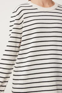 Happiness İstanbul Women's Ecru Black Striped Seasonal Knitwear Sweater - Image 7