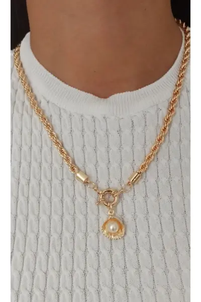 MagicStone Pearl Detailed Twisted Gemici Kilitli Necklace
