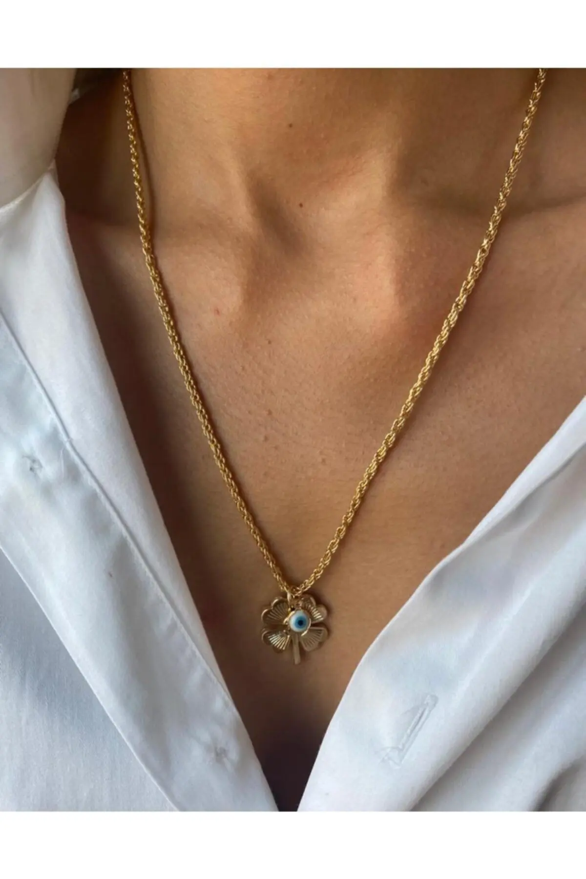 MagicStone Evil Eye Clover Gold Necklace