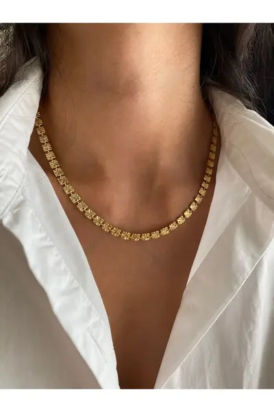 MagicStone Square Laser Cutting pattern Gold Color Necklace