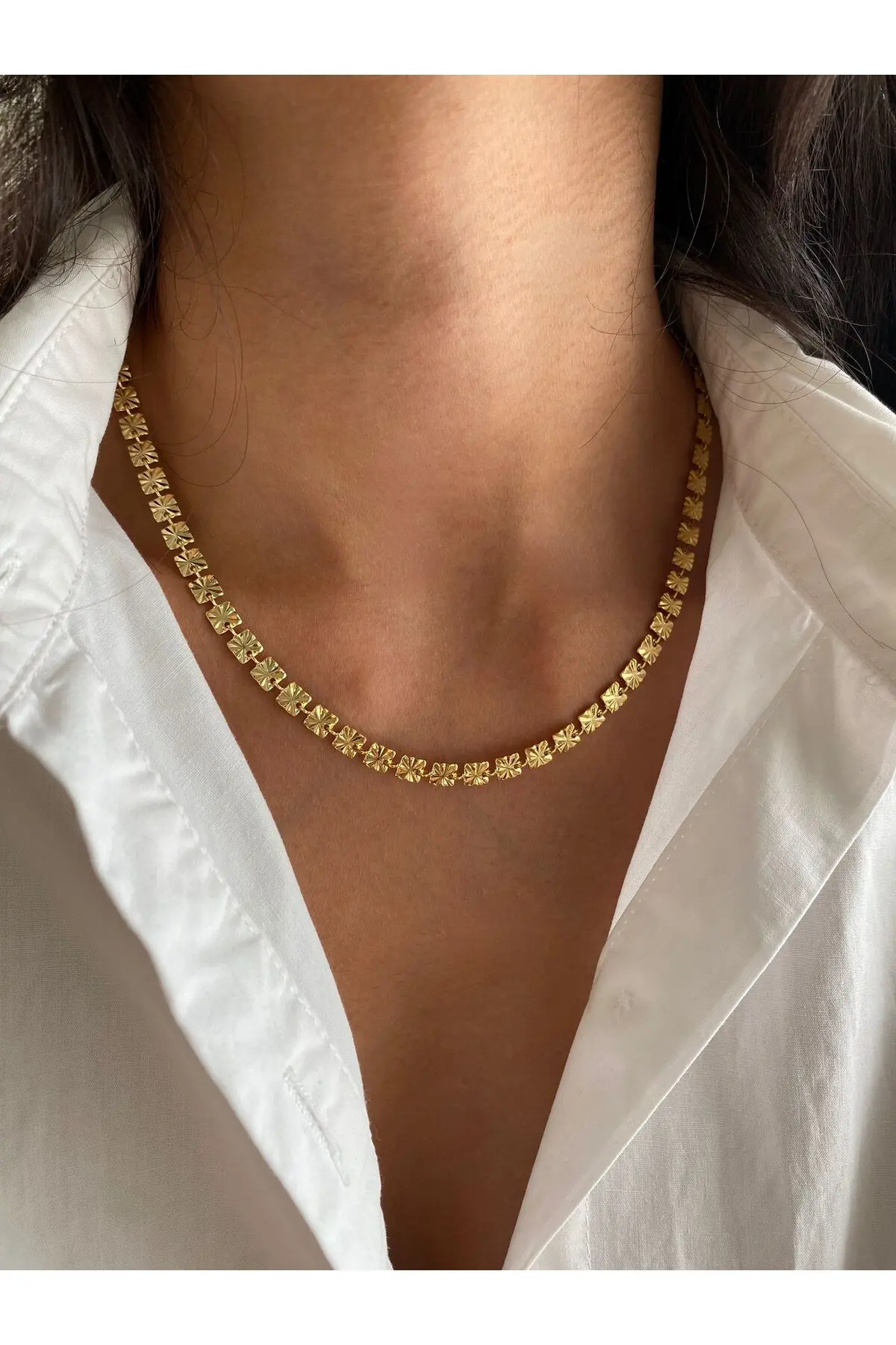 MagicStone Square Laser Cutting pattern Gold Color Necklace