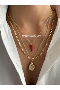 MagicStone Aphrodite Love And Courage Gold Color Triple Combination Necklace