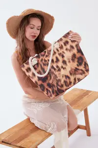 MENUSE ÇANTA Women Beach Bag Leopard Patterned - Image 5