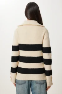 Happiness İstanbul Women's Bone Black Zippered Turtleneck Striped Knitwear Sweater - Image 6