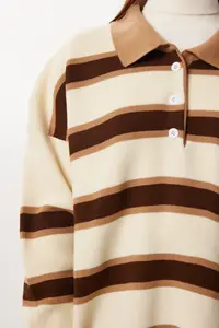 Lovelyİstanbul Striped Polo Neck Knitwear Sweater  CREAM BROWN - Image 4