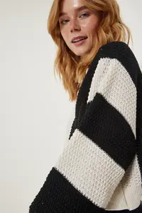 Happiness İstanbul Women's Cream Black Striped Seasonal Knitwear Sweater - Image 5