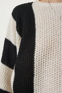 Happiness İstanbul Women's Cream Black Striped Seasonal Knitwear Sweater - Image 7