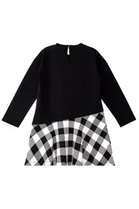MSHB&G Black Cool Cat Plaid Girl's Asymmetrical Cut Winter Dress - Image 4