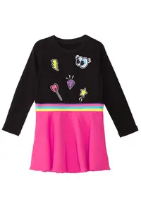 MSHB&G Emoji Black Pink Winter Girls Dress with Elastic Waist - Image 3