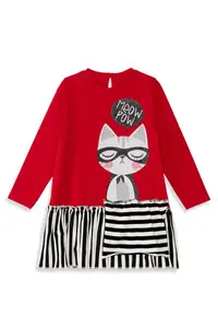 MSHB&G Red Meow Pow Striped Girl's Long Sleeve Ruffle Dress - Image 4