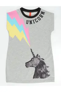 MSHB&G Gray Unicorn Sequin Embroidered Girls' Summer Dress - Image 4