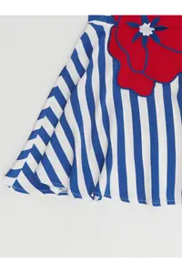 MSHB&G Striped Poppy Woven Floral Girl's Blue Summer Dress - Image 6