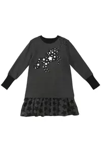 MSHB&G Starry Unicorn Anthracite Girl's Winter Long Sleeve Ruffle Dress - Image 3