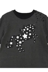 MSHB&G Starry Unicorn Anthracite Girl's Winter Long Sleeve Ruffle Dress - Image 5
